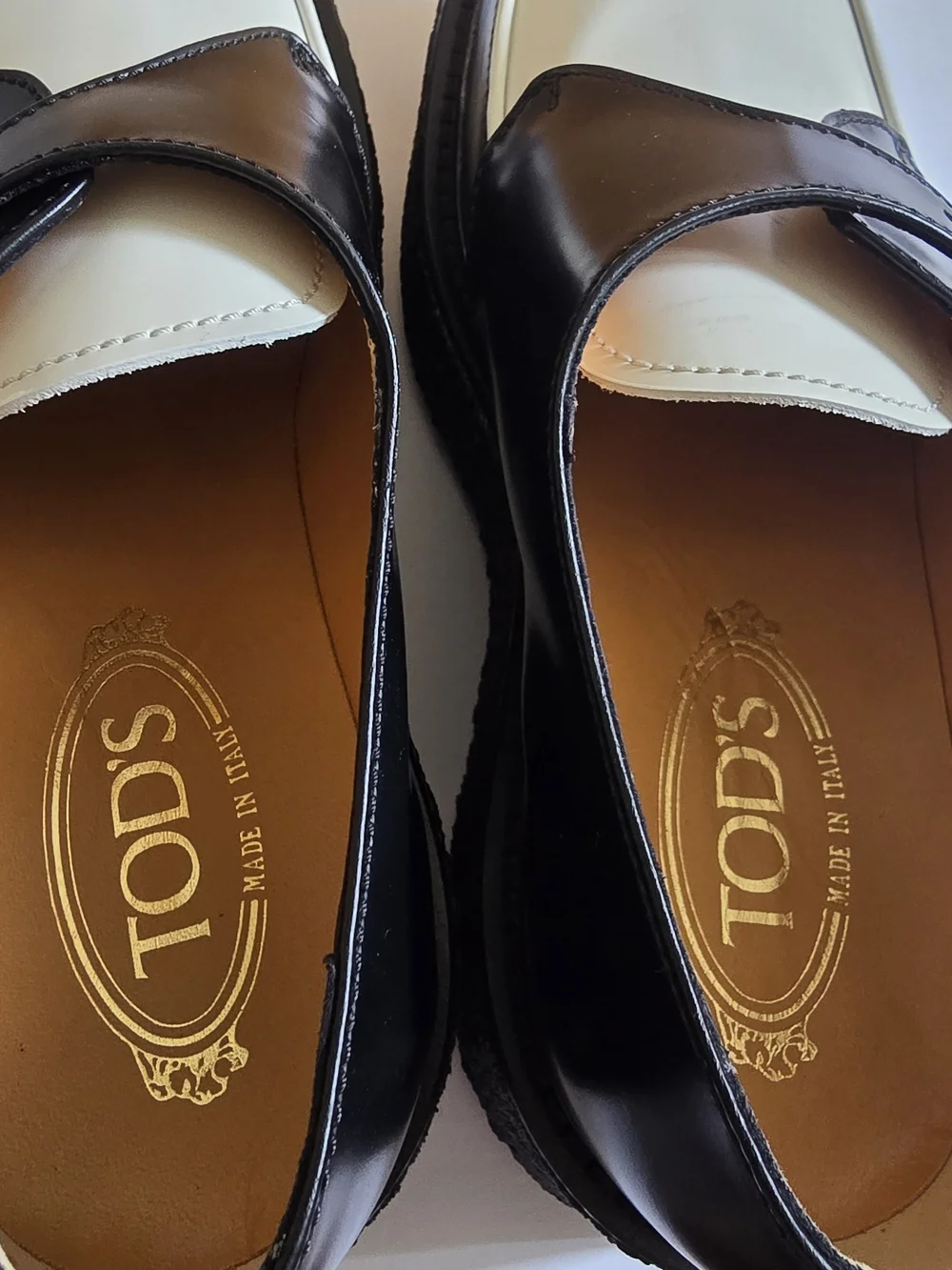 TOD'S Leather Loafer Shoes Size 39.5 Black White - Picture 7 of 10